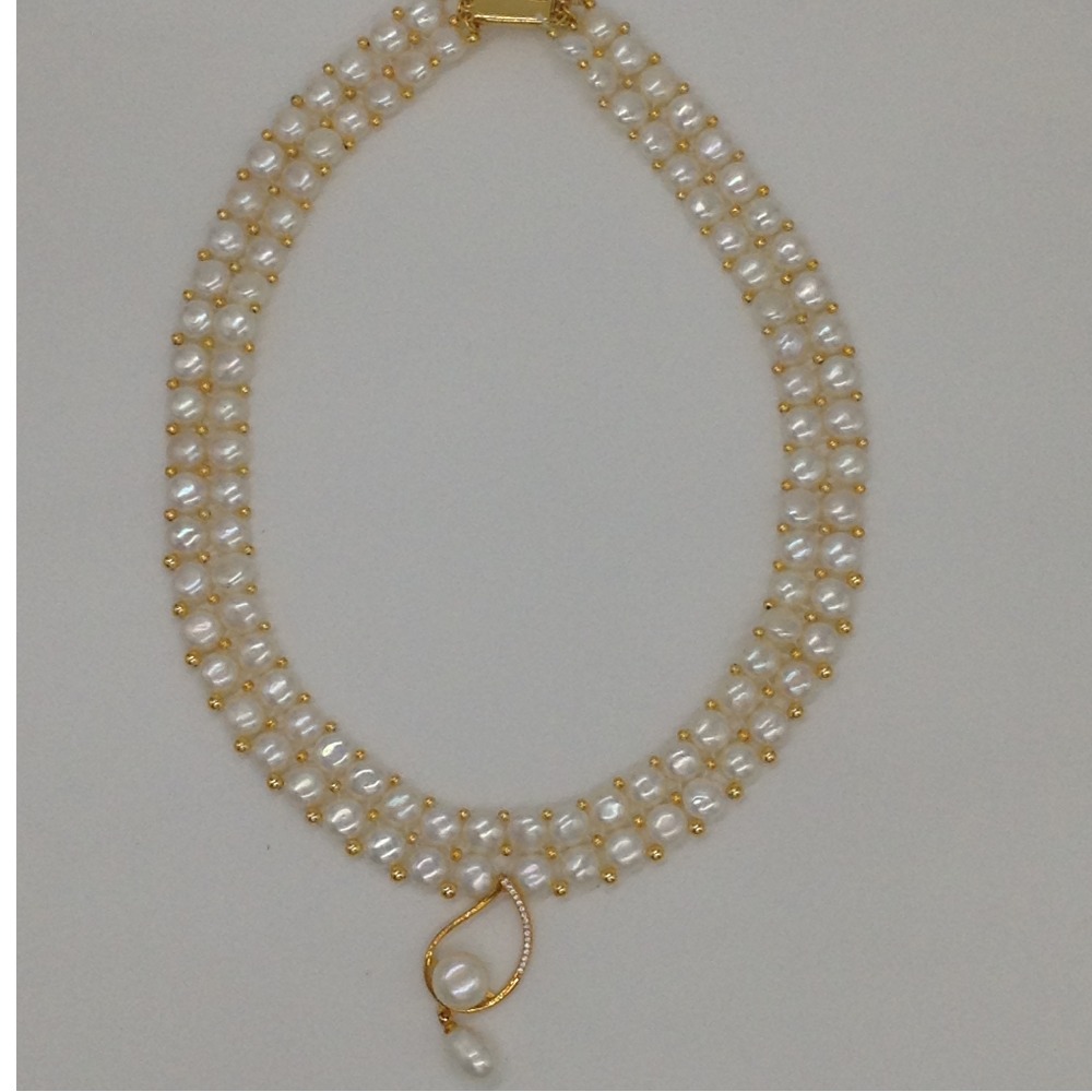 White cz pendent set with 2 line button pearls jps0378