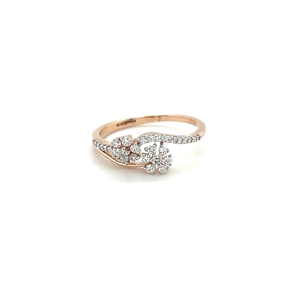 14k Rose Gold Cluster Flower Diamond Ring with Swirl Band