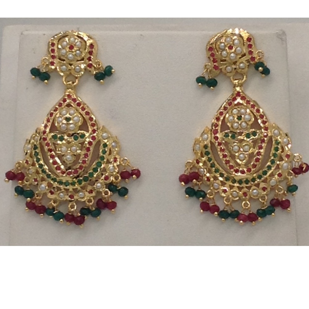 Ruby, emeralds and white pearls amritsar necklace set jnc0026