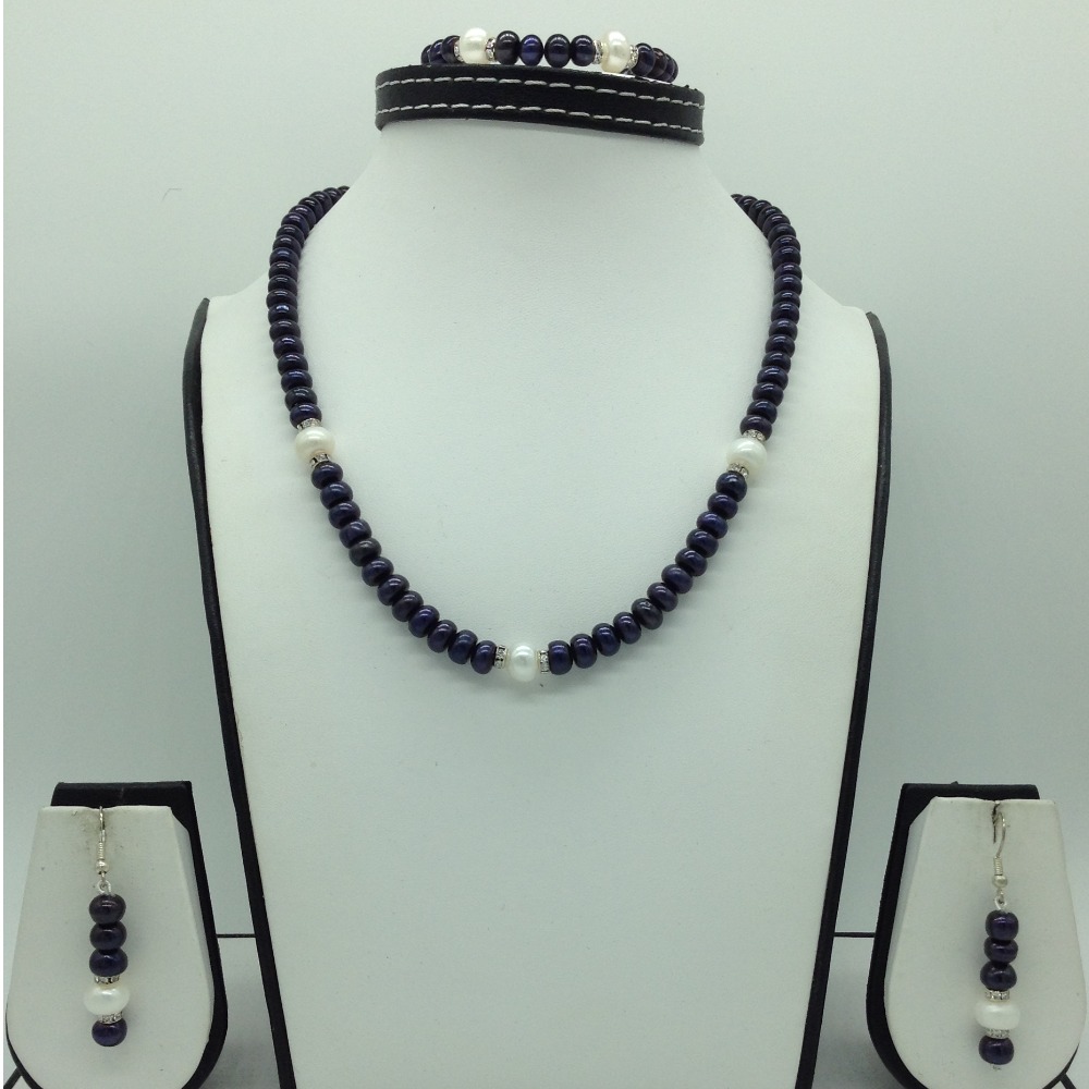 Freshwater Black and White Flat Pearls Necklace Set JPP1065