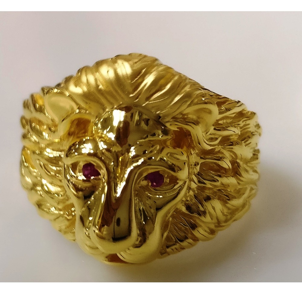 22kt gold plain casting lion face ring for men