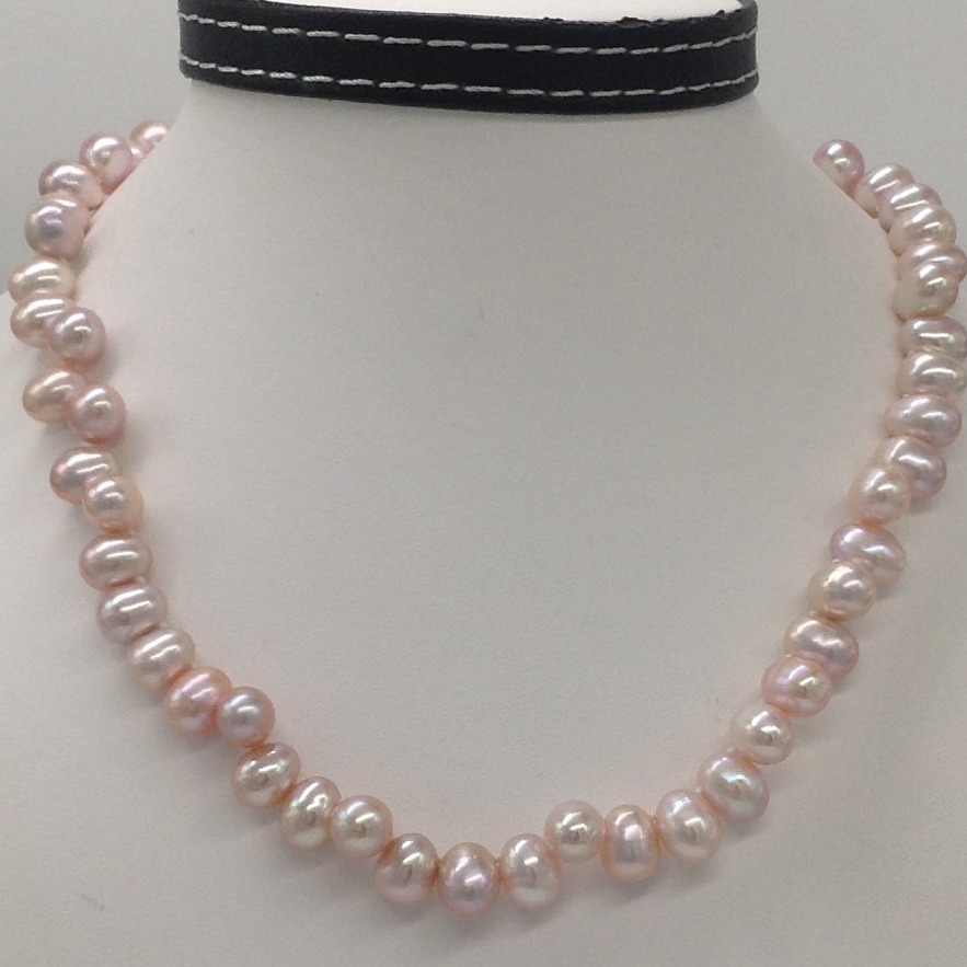 Freshwater pink oval pearls zigzag mala