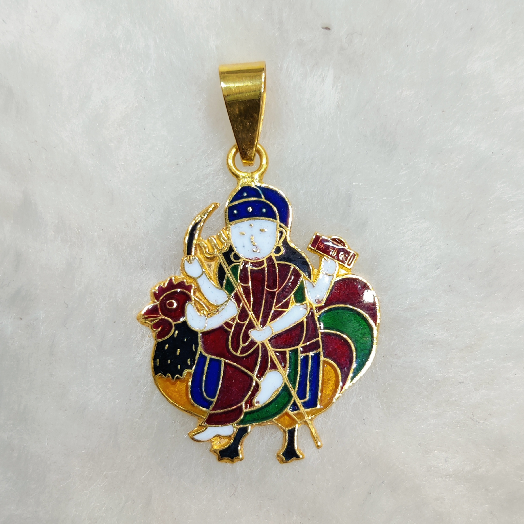 916 Gold Fancy Gent's Bahuchar Maa Aricuting Minakari Pendant