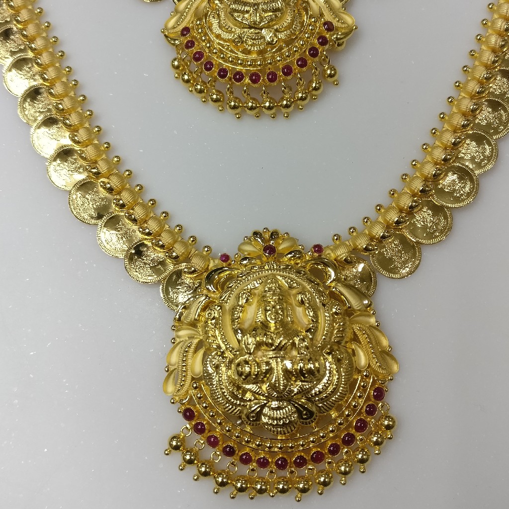 22kt handmade south indian traditional kasu malai with laxmi pendant
