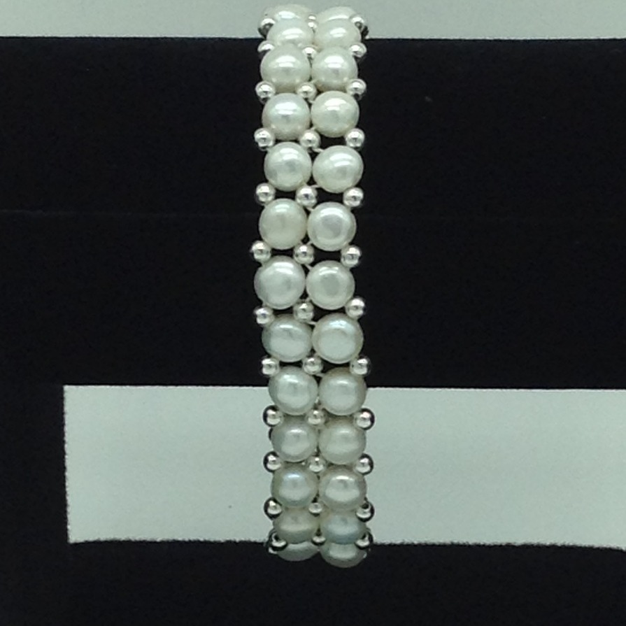 White button pearls with white jaco balls 2 layers bracelet jbg0132
