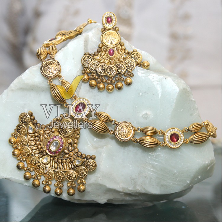 916 Gold Antique Half Necklace Set