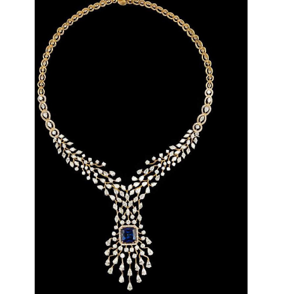 Diamonds and Blue Sapphires Necklace JSJ0099