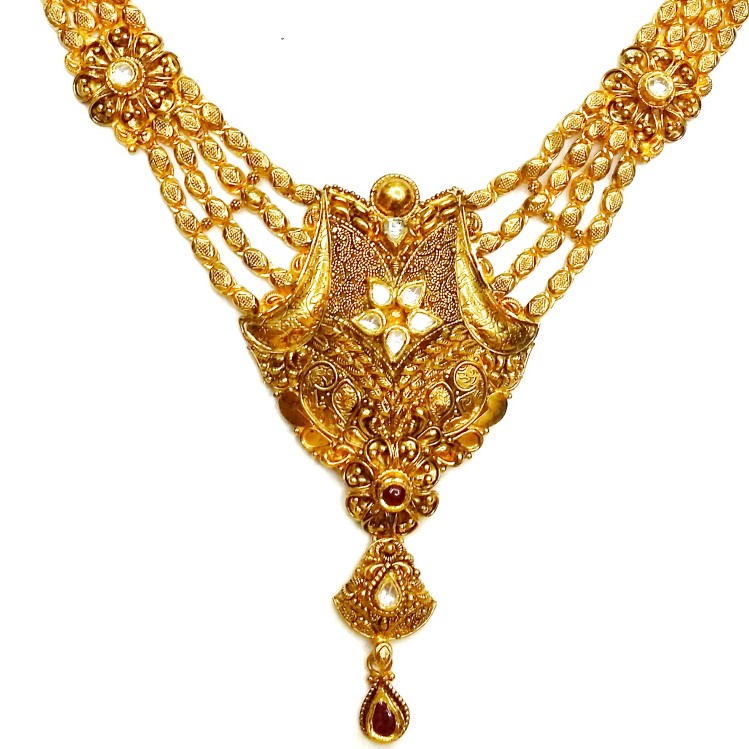 22k Gold Antique Oxidised Designer Necklace Set MGA - GN075