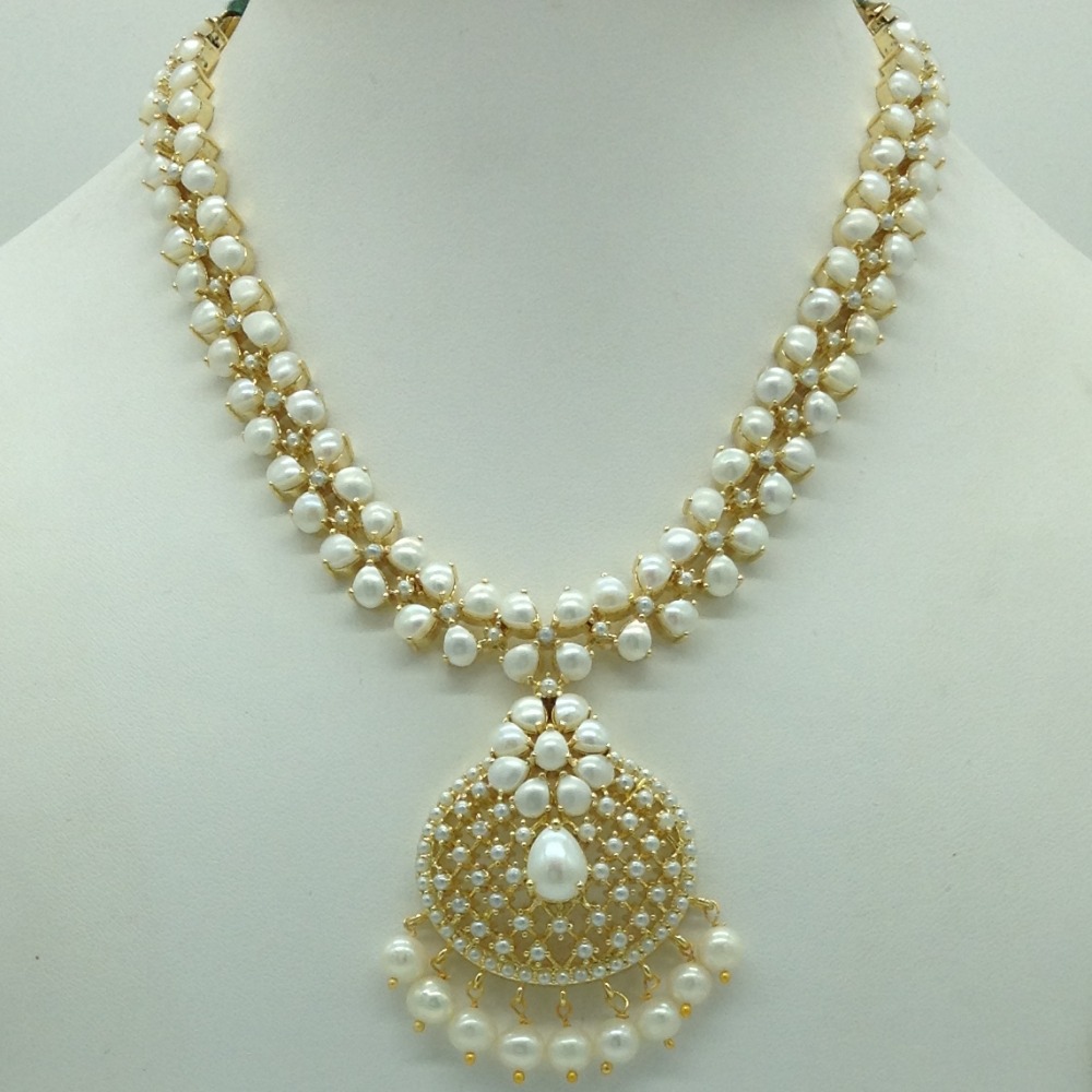 Freshwater white button pearls necklace set jnc0117