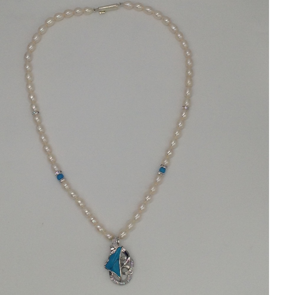 White cz;turquoise pendent set with oval pearls mala jps0127