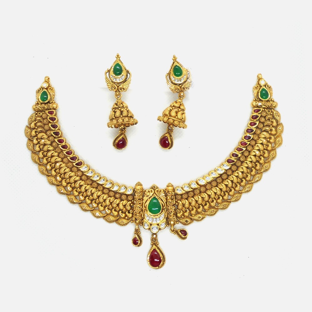 22KT Gold Antique Necklace Set RHJ-4628