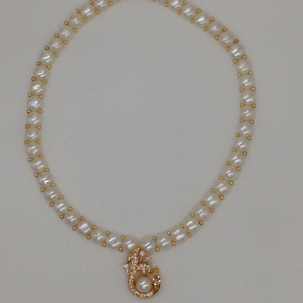 White cz and pearls pendent set with 1 line button mala jps0401