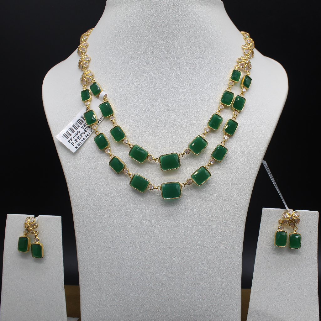 22k gold green emerald necklace set