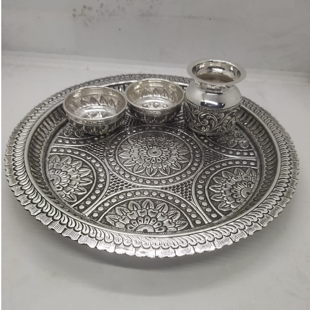 Buy quality rangoli motif carving aarta set in real silver by puran in ...