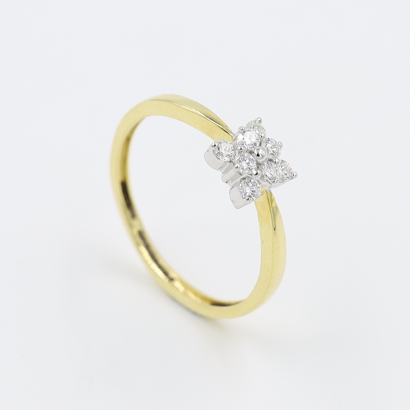 Floral Motif Eight Real Stone Diamond Finger Ring