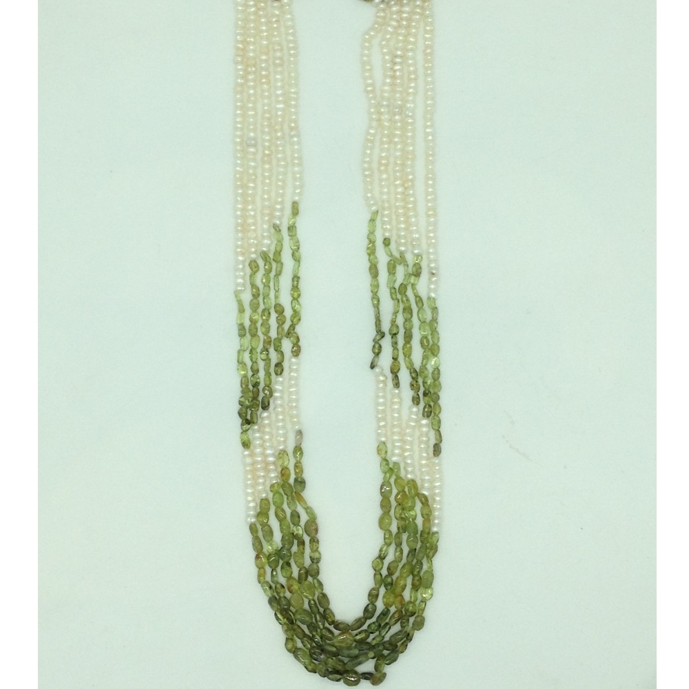 white flat pearls with peridots 5 layers necklace jpm0418