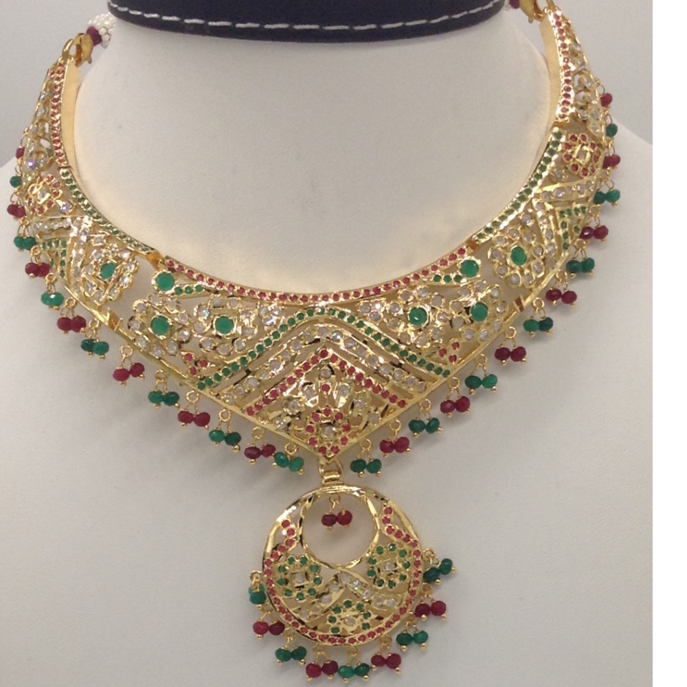 Ruby, emeralds and cz polki stones amritsar necklace set jnc0024