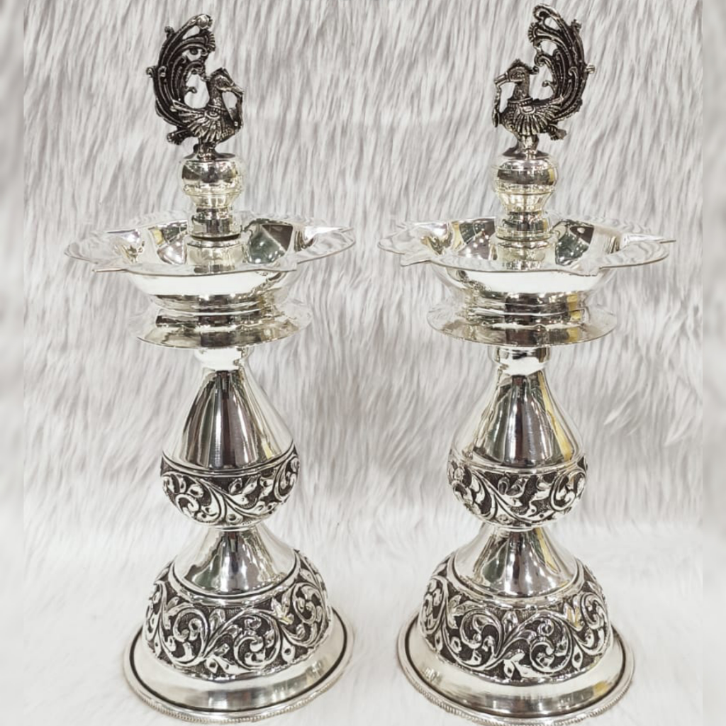 Panchmukhi Stand Diya In 92.5% Pure Silver For Pujan