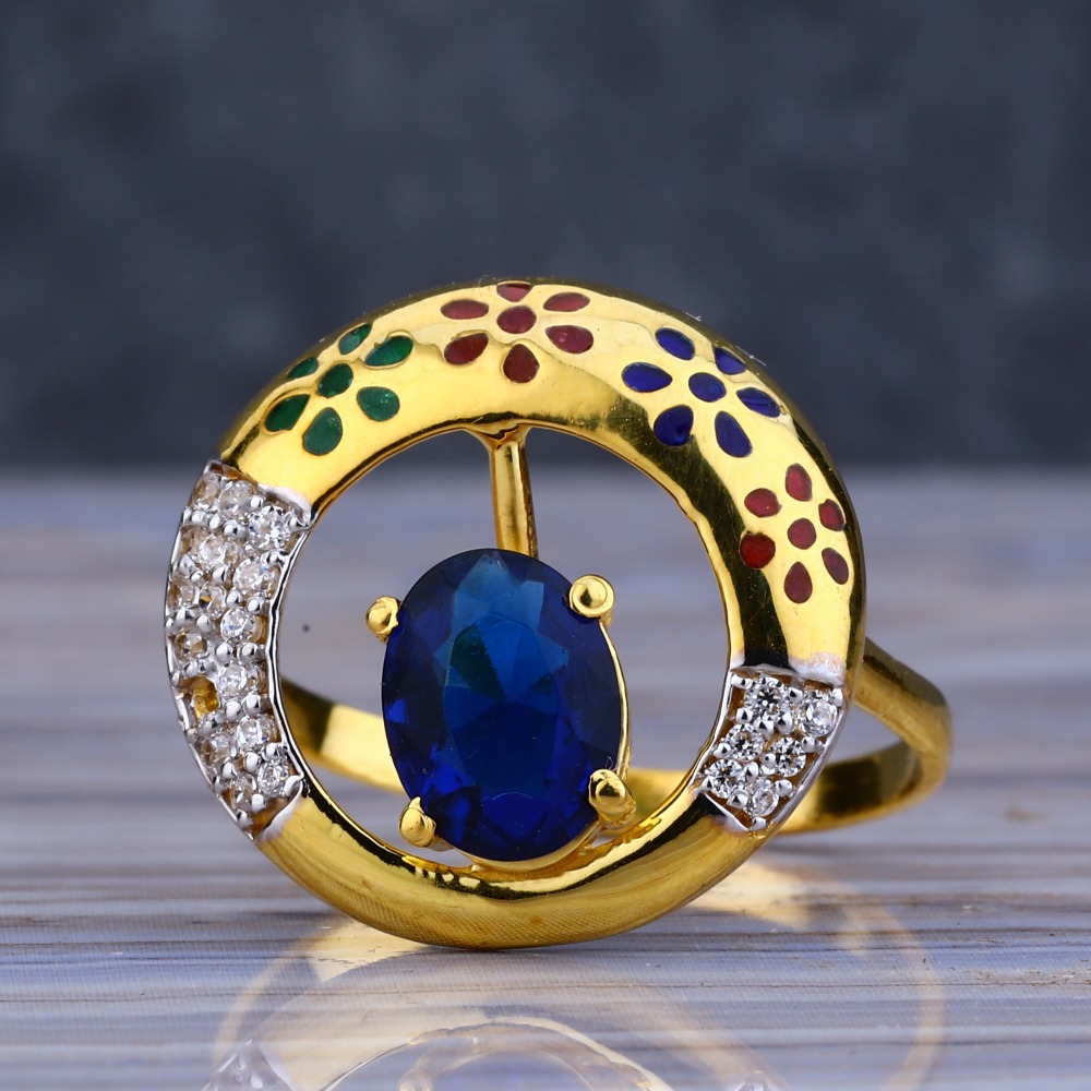 22KT Gold Cz Designer Color Stone Ladies Long Ring LLR197