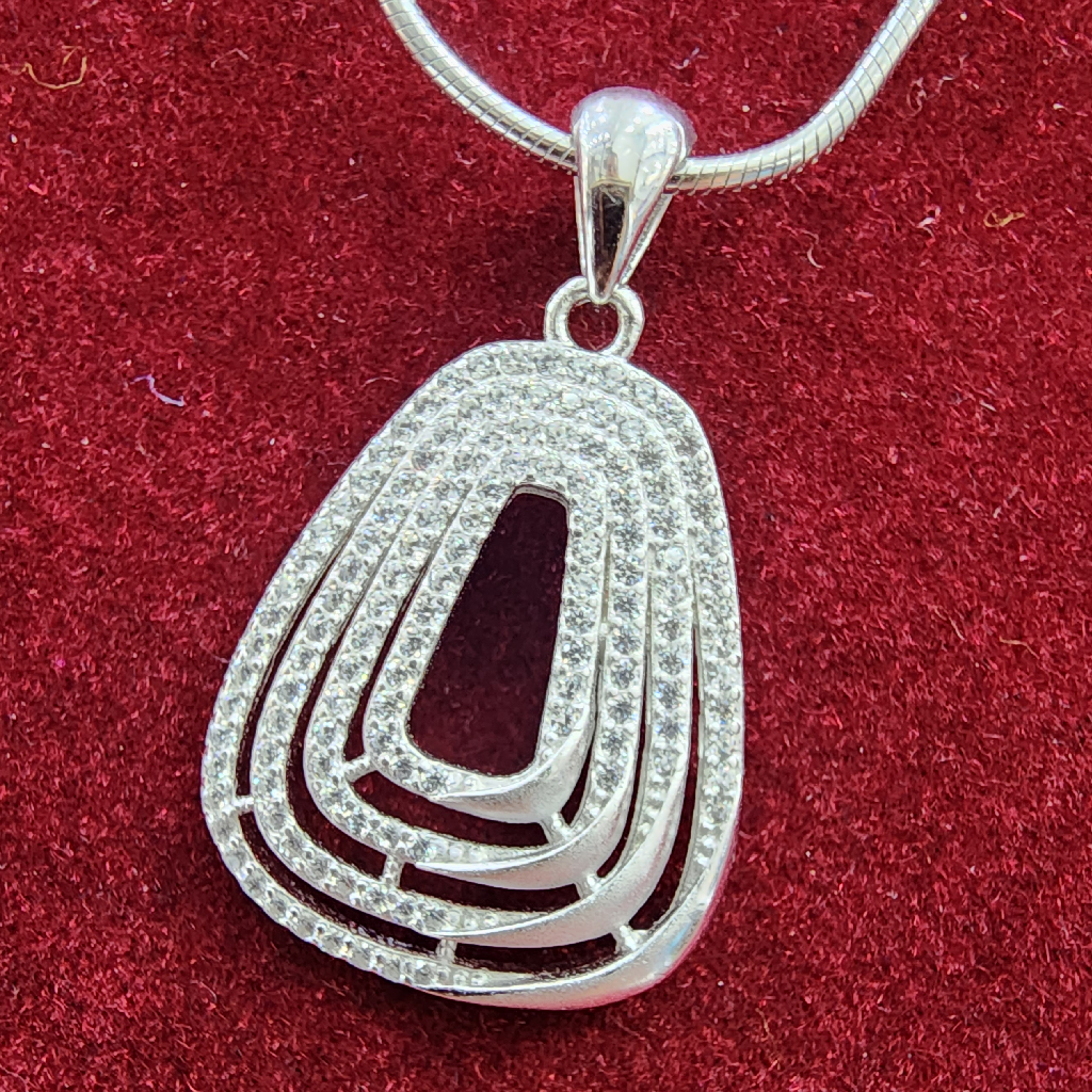 925 Sterling Silver Square Lining Chain Pendant Set