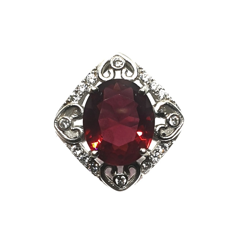 925 Sterling Silver Square Shaped Red Stone Ring MGA - LRS0114