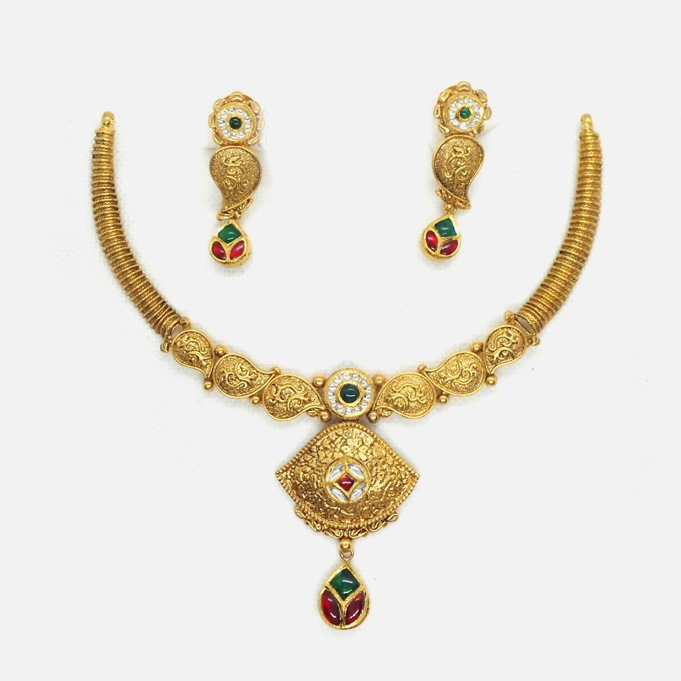 Buy quality 916 Gold Antique Wedding Necklace Set RHJ-4648 in Ahmedabad