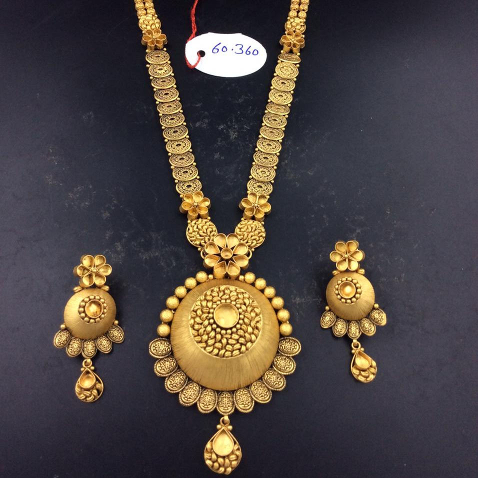 916 gold oxidised long necklace set 