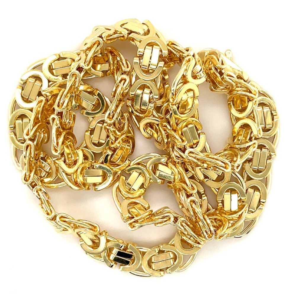 Showroom of 18 kt yellow real gold byzantine men's necklace chain