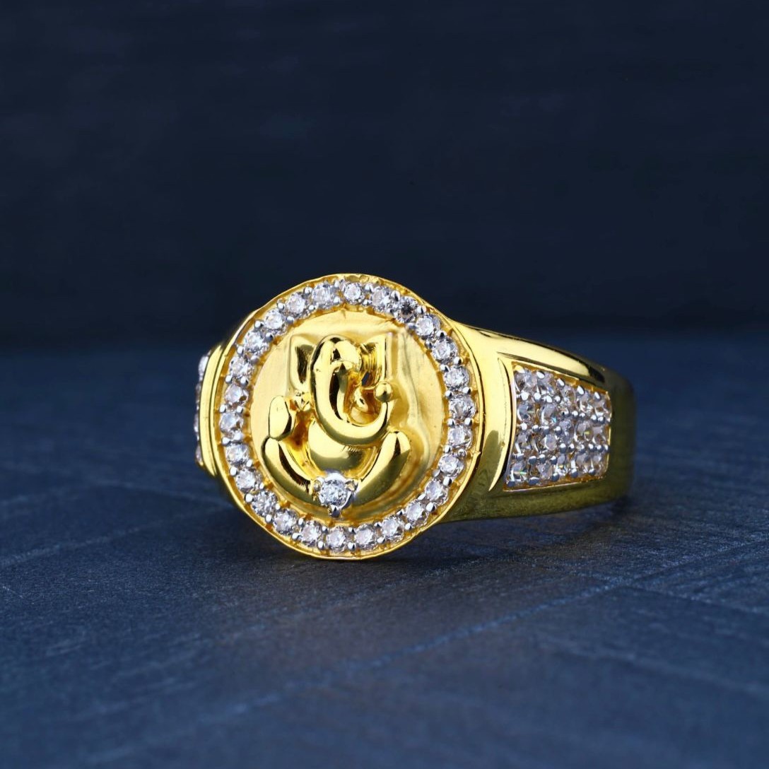 916 Gold CZ Ganpati Design Ring
