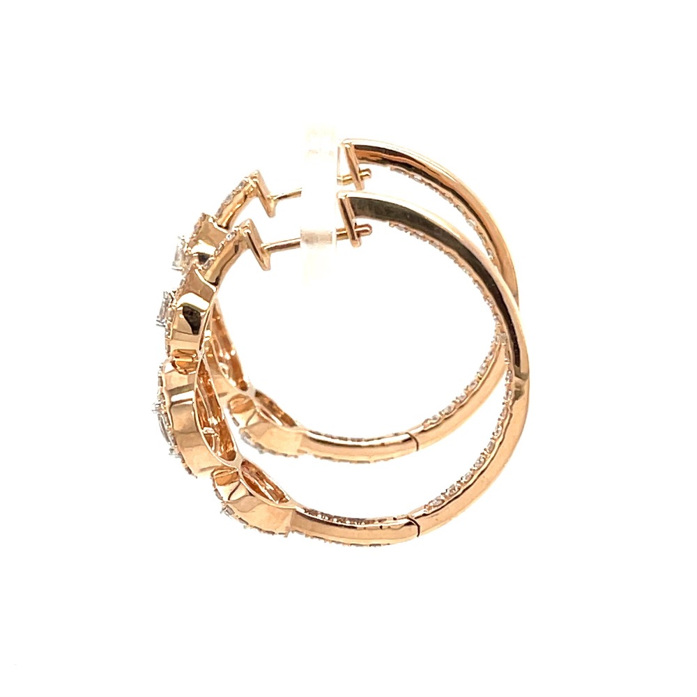 Medium Circular Diamond Hoop Bali Earring in 18k Rose Gold