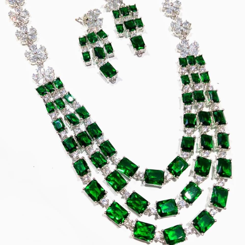 Buy quality White and green cz necklace set jmk0001 in Hyderabad