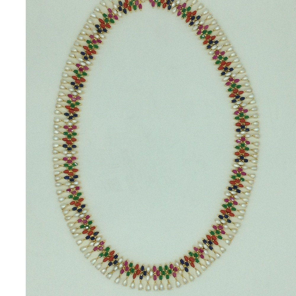 Navratan Stones Long Necklace Set JNC0224