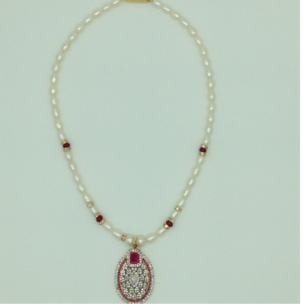 White, red cz pendent set with oval pearls mala jps0556