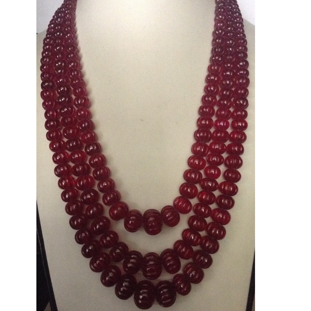 Natural Red Cubic Zirconia Round Kharbhuja Beeds Necklace JSS0063