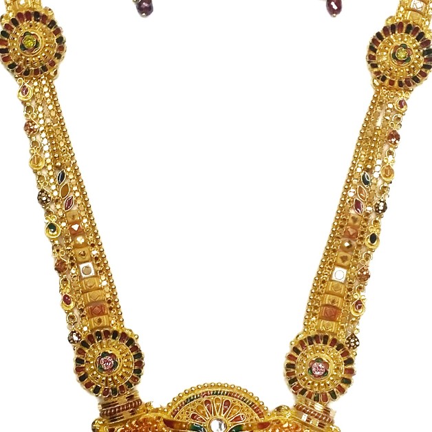 22k gold rajawadi meenakari flower necklace set mga - gls016