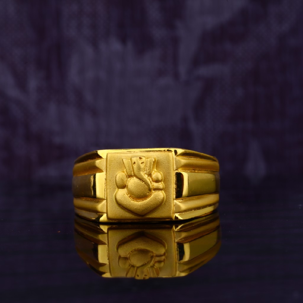 Mens 916 Ganpati God Simple Plain Gold Ring-MGR10