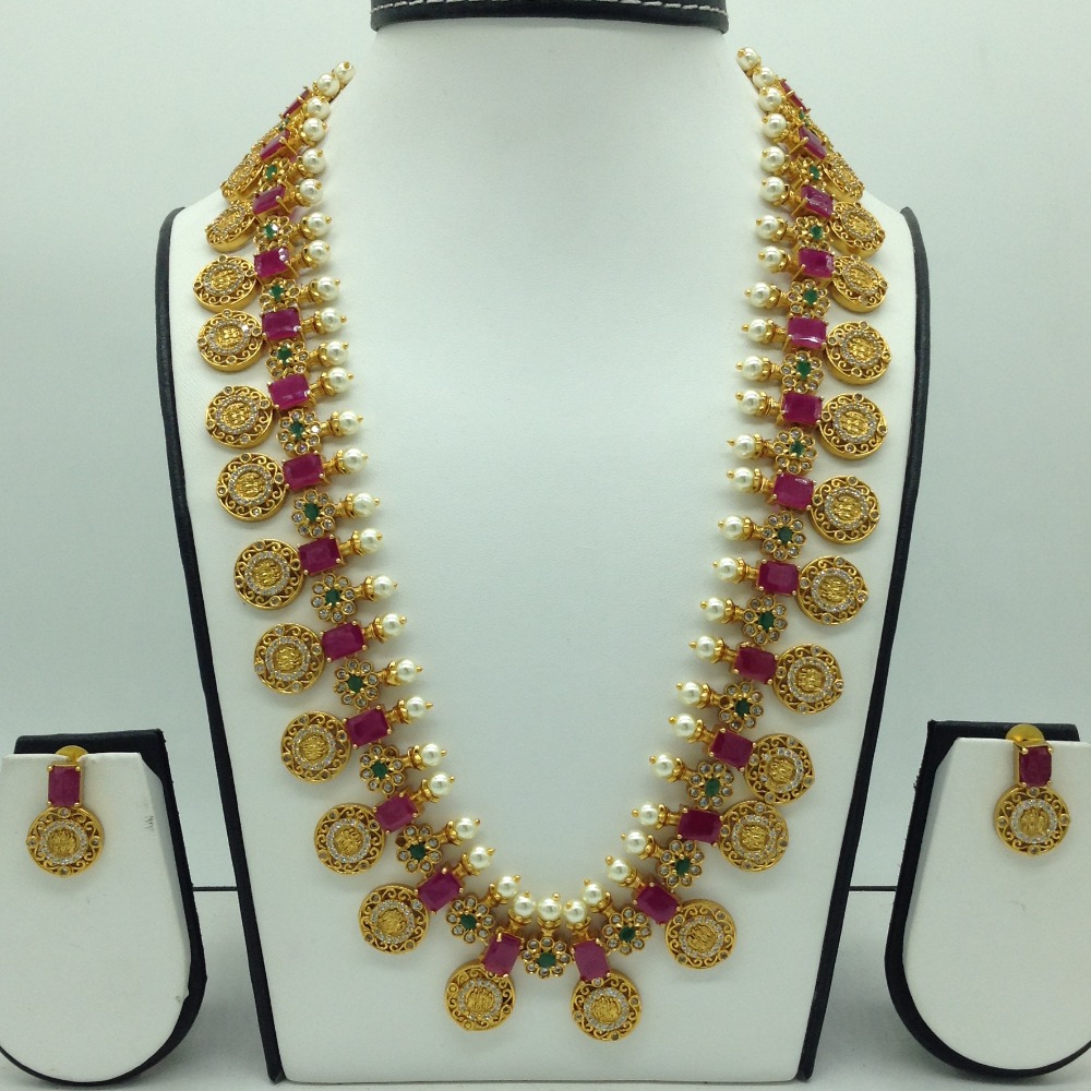Multicolour cz antique kasu long necklace set jnc0120