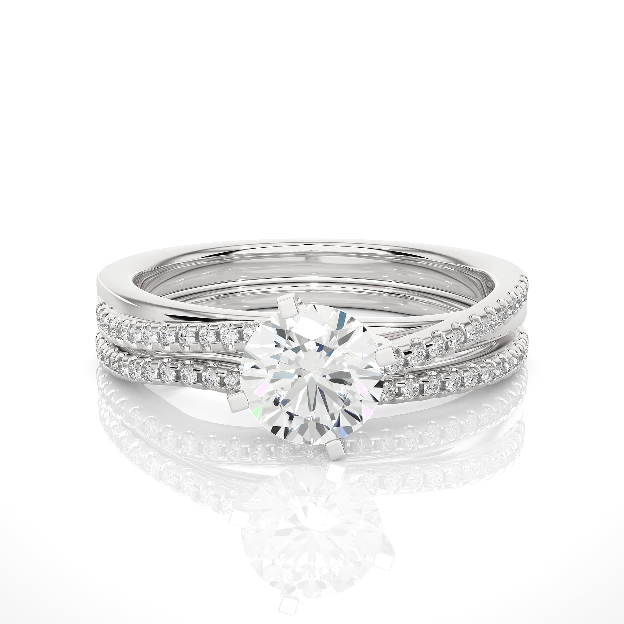 Double layer Solitaire Ring WG