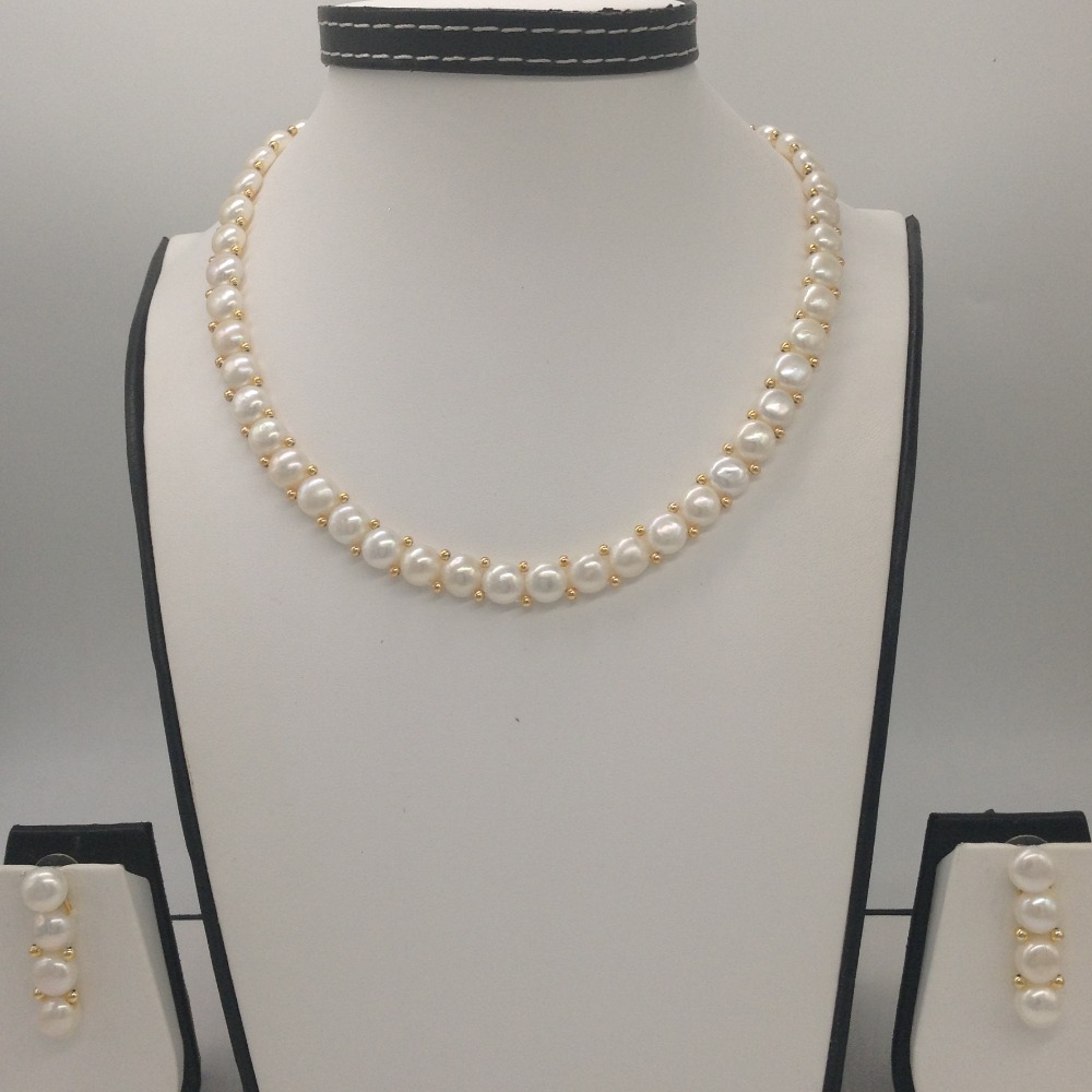 Freshwater white button pearls 1 lines necklace set jpp1021