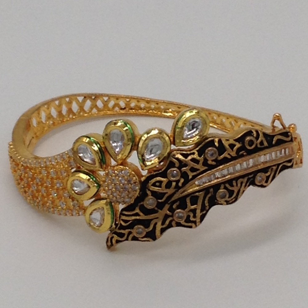 White CZ And Kundan Enamel Openable Fusion Kada Bracelet JBG0033