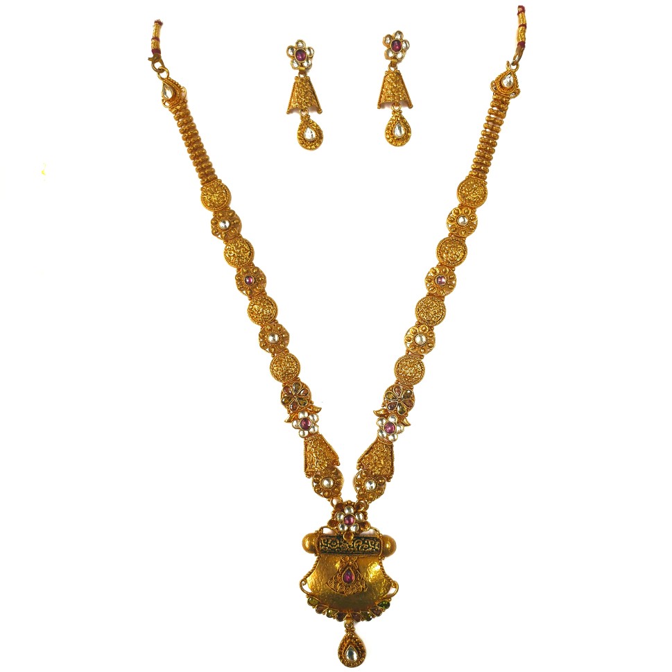 CZ&Ruby Stones 1 Gram Gold Polish Fiber&Flower Design With Earrings Necklace  Set By online