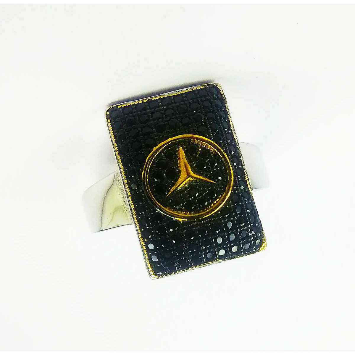 Fancy 925 Silver Gents Ring With Golden Mercedes