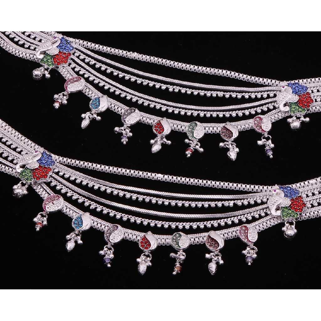 Manufacturer of Multi chain silver designer ladies payal | Jewelxy - 50257