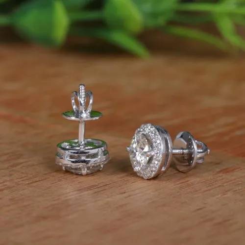 925 silver round solitaire halo screw back earrings