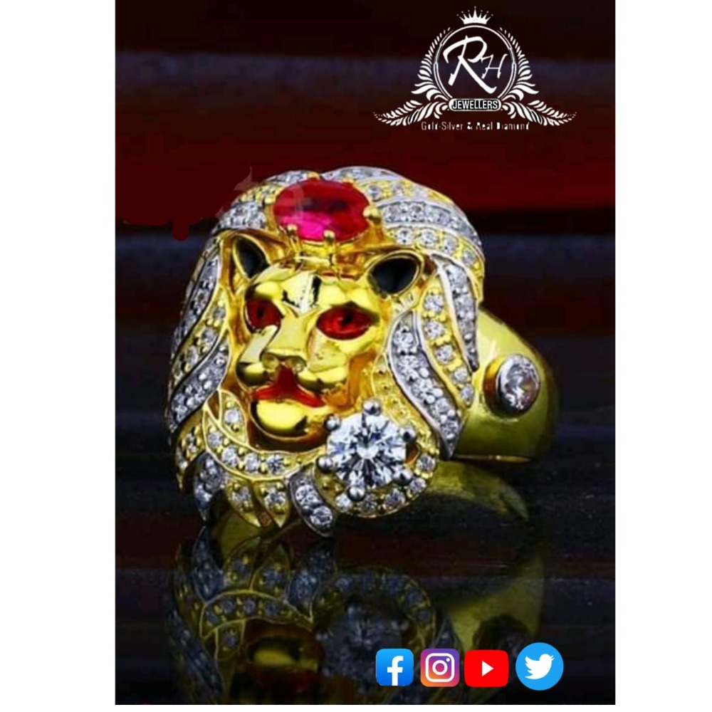 22 carat gold lion daimond gents rings RH-GR388