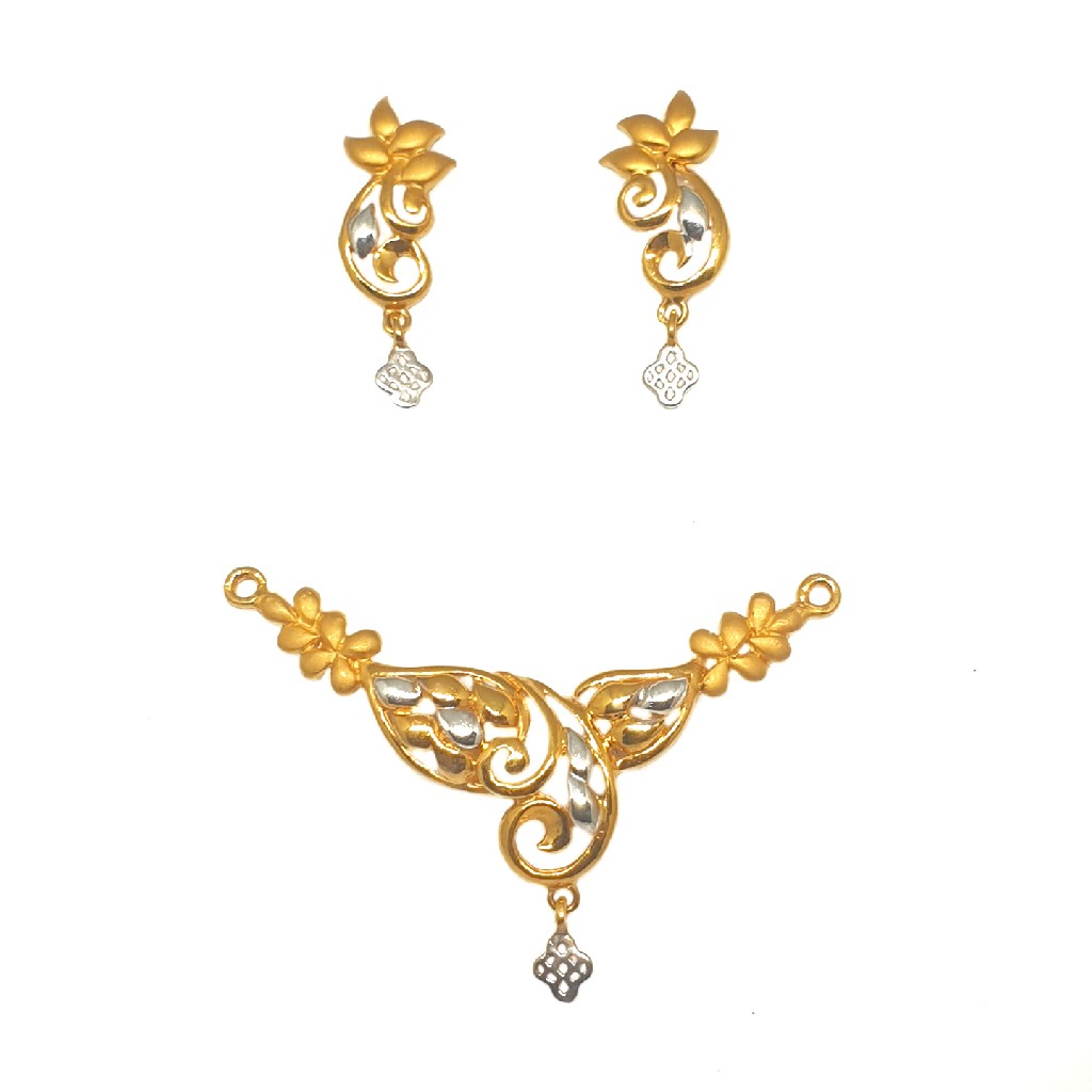 22K Gold Fancy Mangalsutra Pendant With Earrings MGA - PTG0101