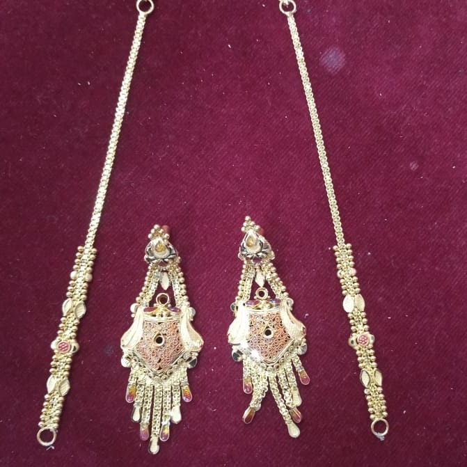 22KT gold Delicate Earring with earchain 