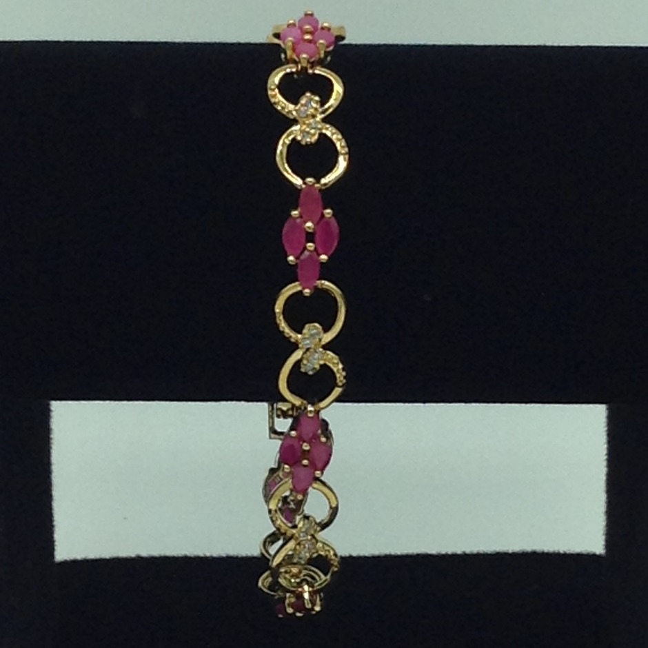 White and red cz golden alloy chain bracelet jbg00134