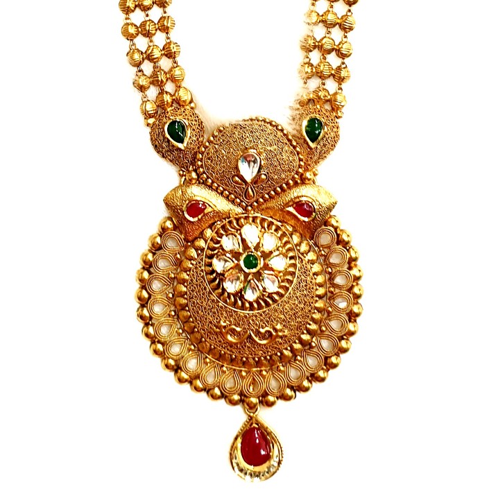 22k Gold Antique Rajwadi Necklace With Earrings MGA - GLS089