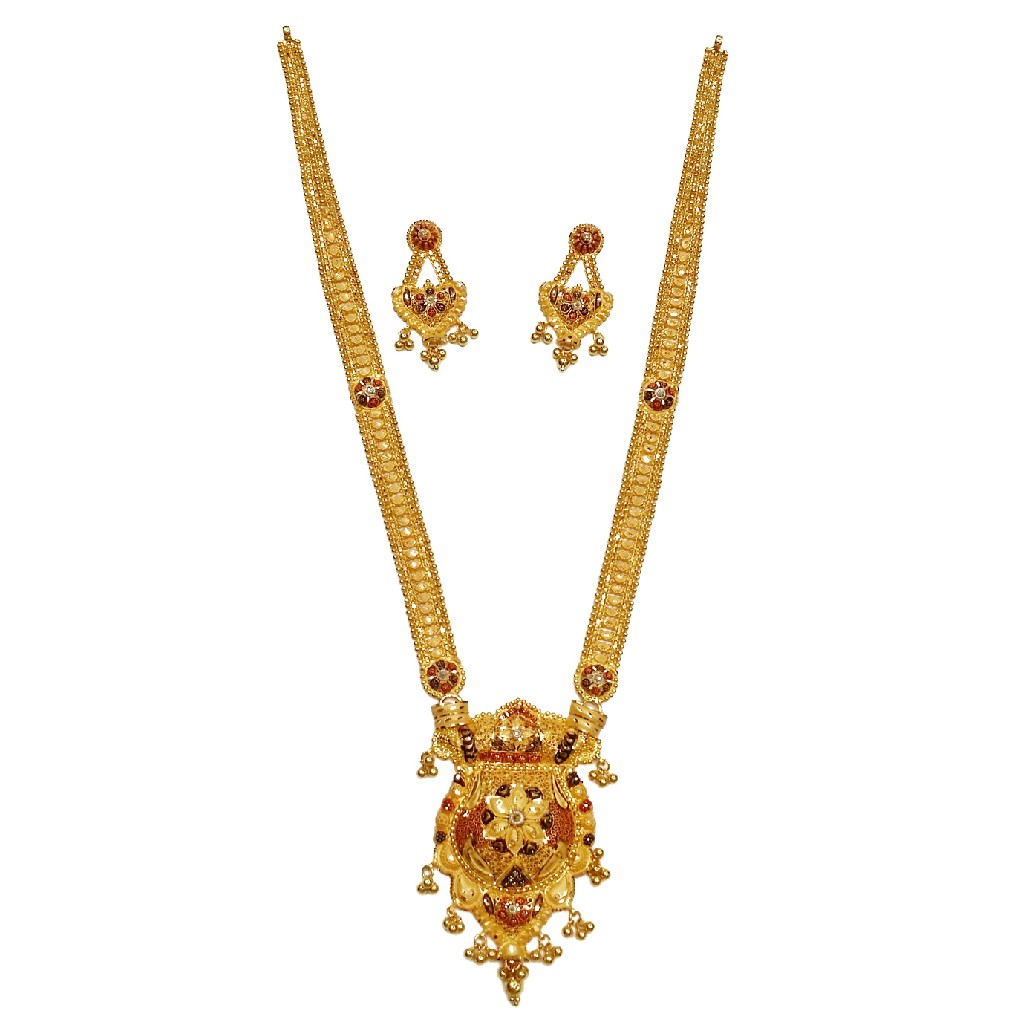 22k Gold Long Necklace With Earrings MGA - GLS049